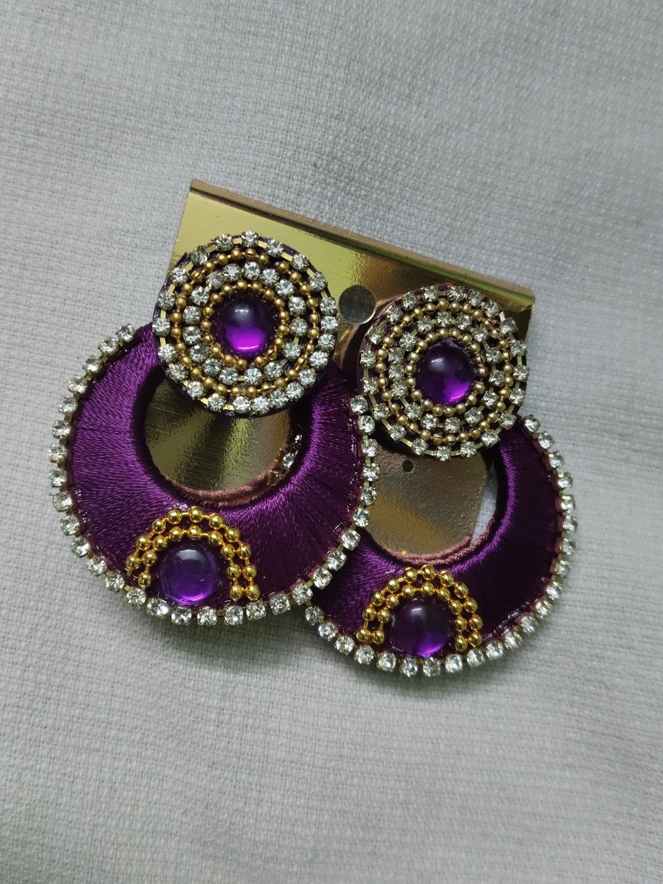 Handmade Silk Thread Violet Chandbali Earrings