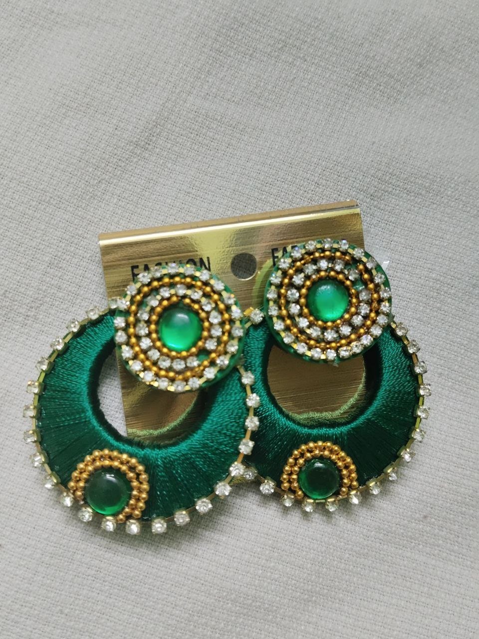 Handmade Silk Thread Green Earrings